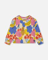 Printed French Terry Sweatshirt Fruits On Yellow Background | Deux par Deux | Jenni Kidz