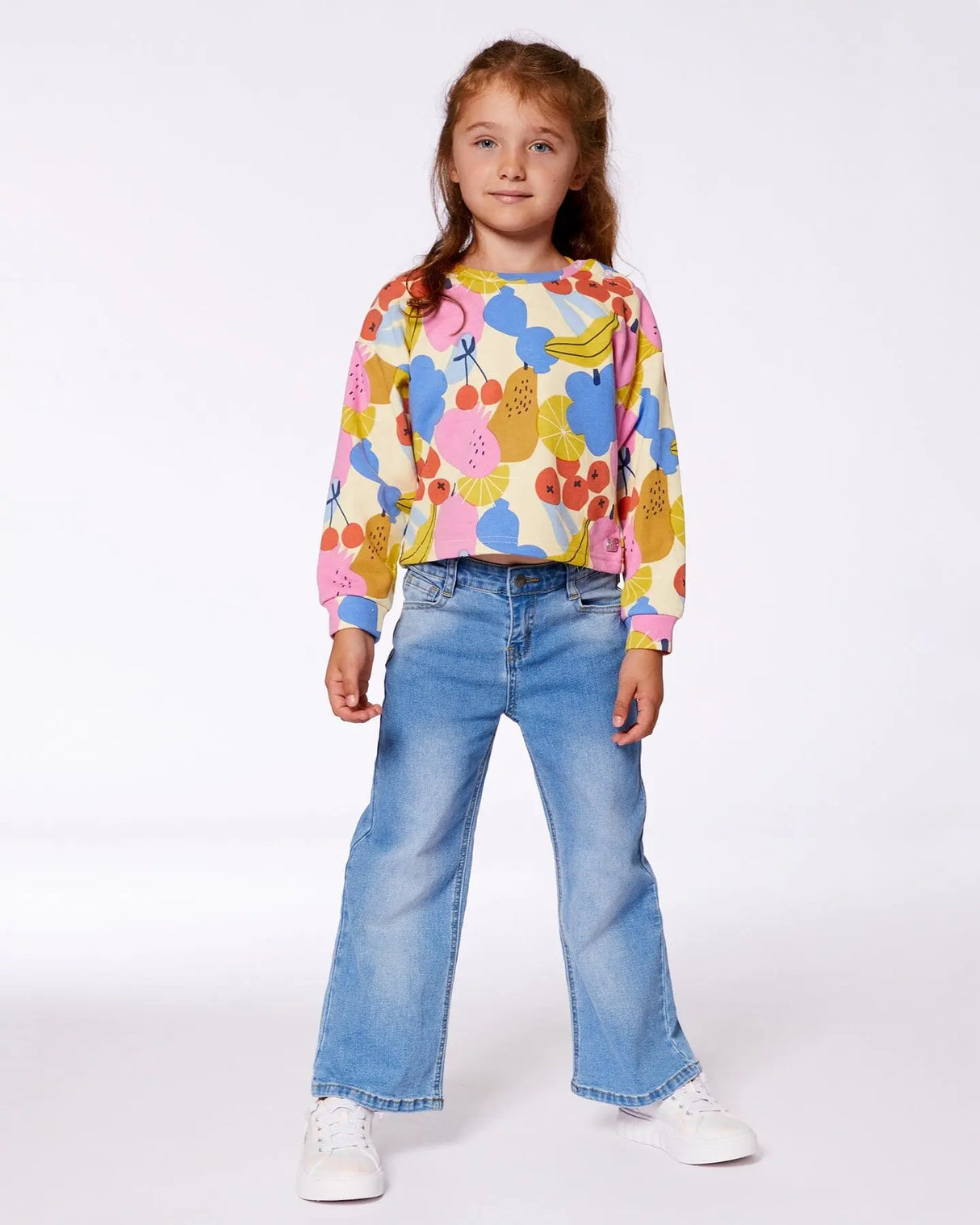 Printed French Terry Sweatshirt Fruits On Yellow Background | Deux par Deux | Jenni Kidz