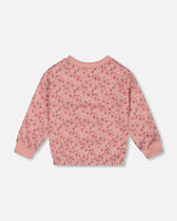 Printed French Terry Sweatshirt Old Pink And Flowers | Deux par Deux | Jenni Kidz