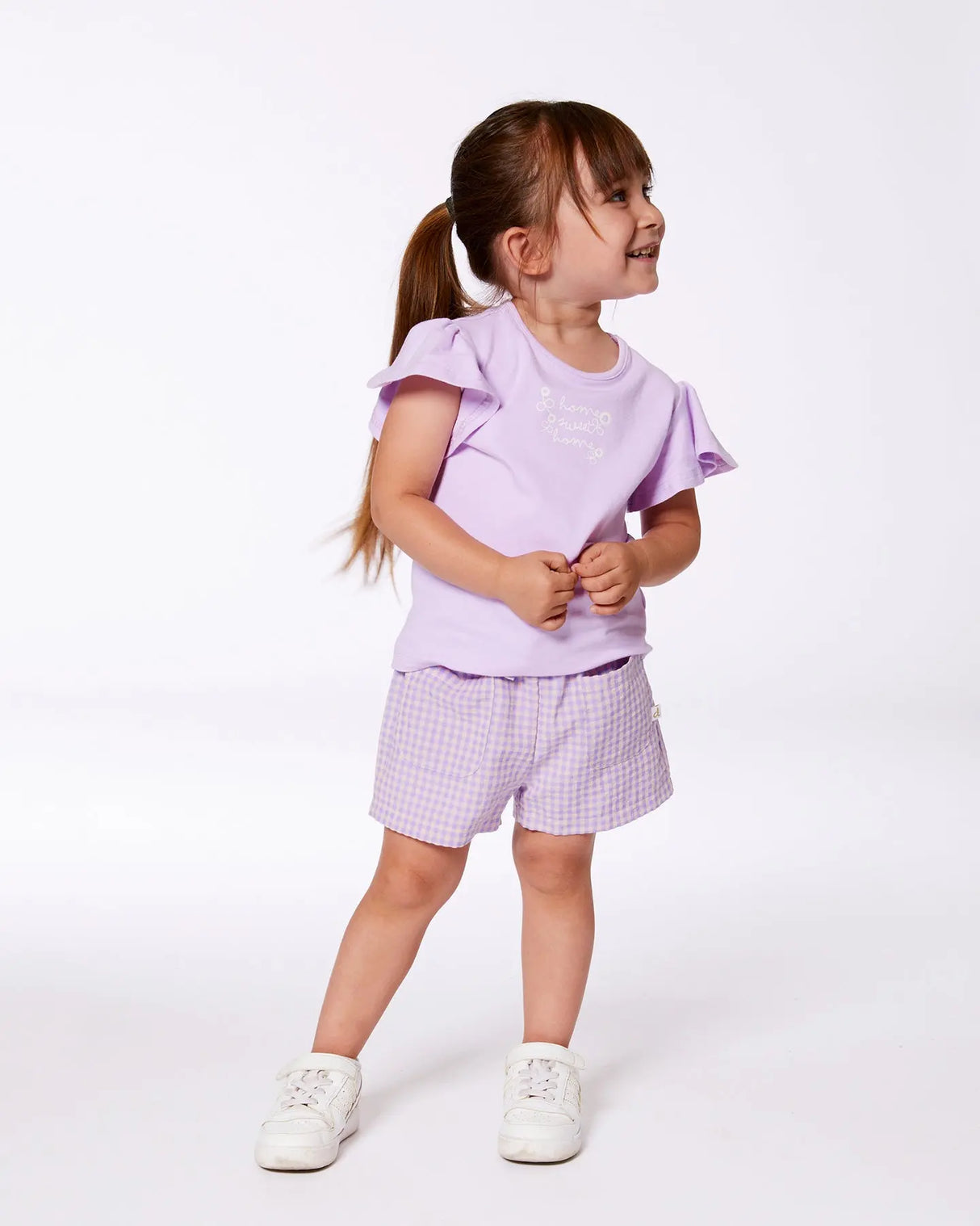 Printed Gingham Short Lilac And Pink | Deux par Deux | Jenni Kidz