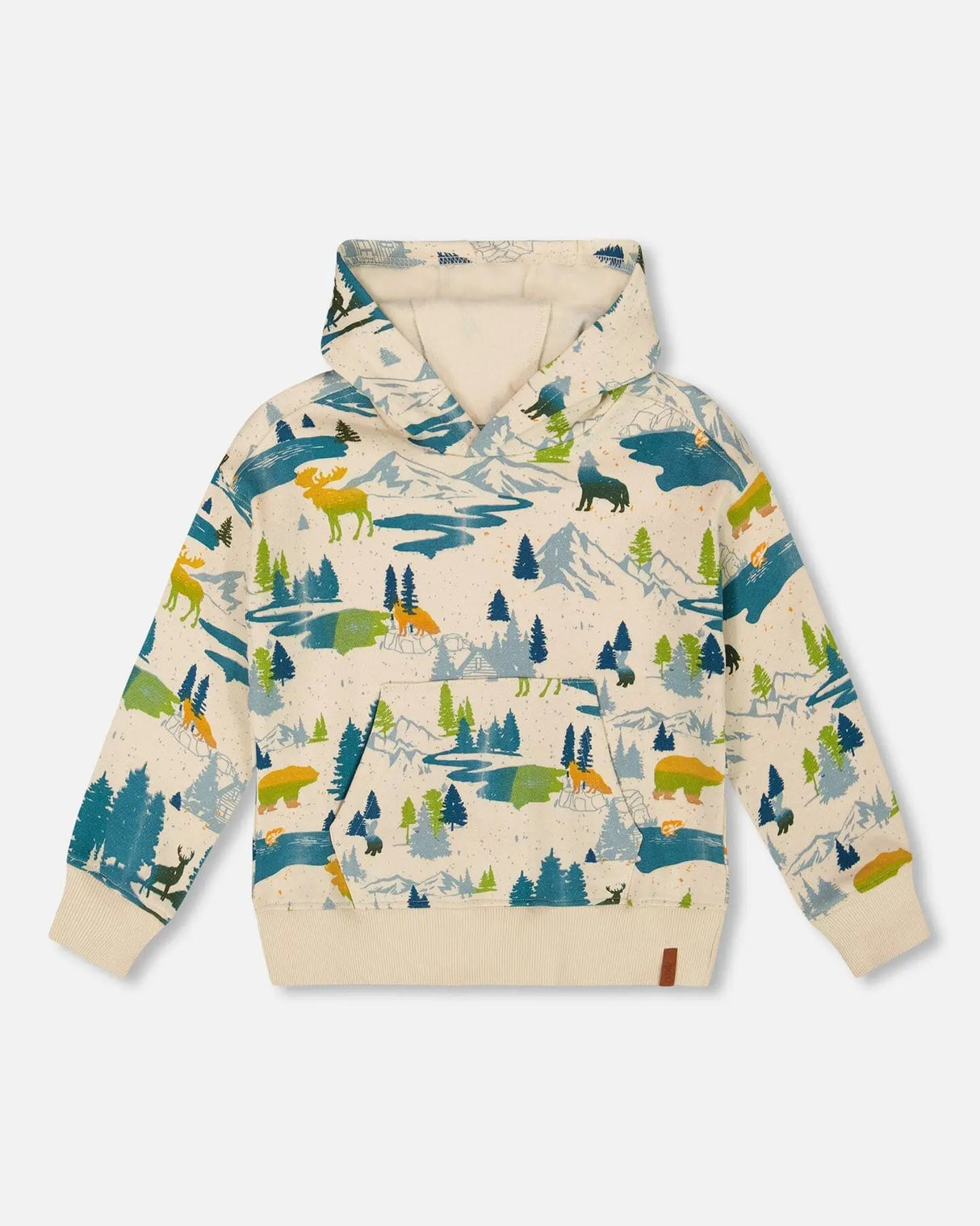 Printed Hooded Fleece Sweatshirt Beige | Deux par Deux | Jenni Kidz