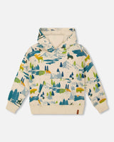 Printed Hooded Fleece Sweatshirt Beige | Deux par Deux | Jenni Kidz
