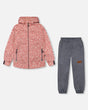 Printed Jacket Two-Piece Mid-Season Outerwear Set Small White Flowers On Pale Pink And Gray | Deux par Deux | Jenni Kidz