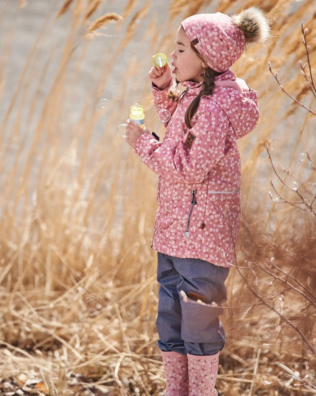 Printed Jacket Two-Piece Mid-Season Outerwear Set Small White Flowers On Pale Pink And Gray | Deux par Deux | Jenni Kidz