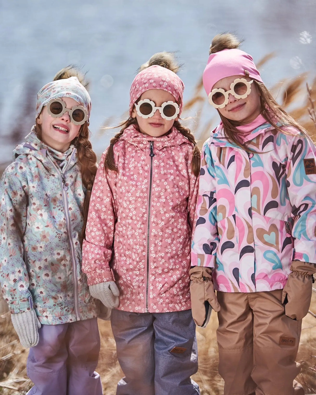 Printed Jacket Two-Piece Mid-Season Outerwear Set Small White Flowers On Pale Pink And Gray | Deux par Deux | Jenni Kidz