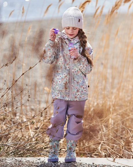 Printed Jacket Two-Piece Mid-Season Outerwear Set Small White Flowers On Turquoise And Lilac. | Deux par Deux | Jenni Kidz