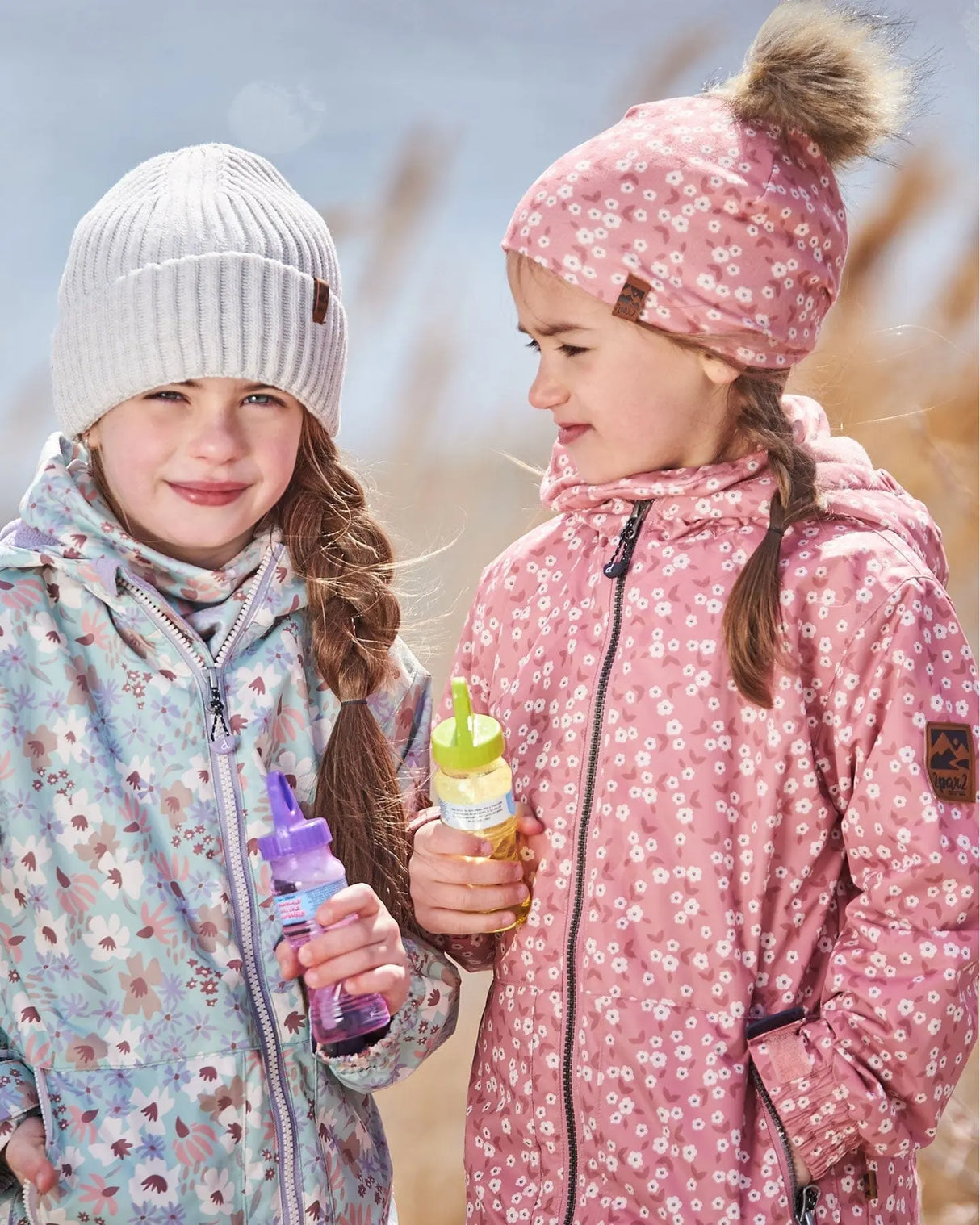 Printed Jacket Two-Piece Mid-Season Outerwear Set Small White Flowers On Turquoise And Lilac. | Deux par Deux | Jenni Kidz