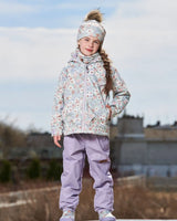 Printed Jacket Two-Piece Mid-Season Outerwear Set Small White Flowers On Turquoise And Lilac. | Deux par Deux | Jenni Kidz