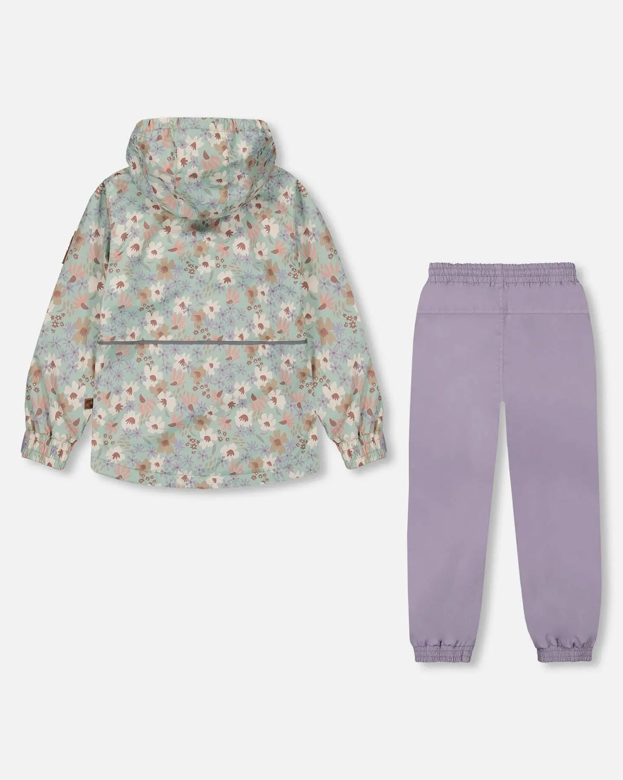 Printed Jacket Two-Piece Mid-Season Outerwear Set Small White Flowers On Turquoise And Lilac. | Deux par Deux | Jenni Kidz