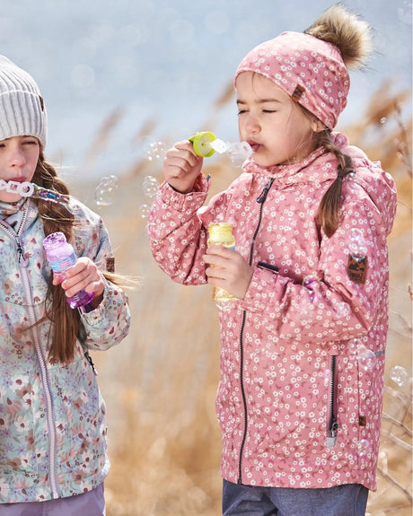 Printed Jersey Detachable Pompom Hat Small White Flowers On Pale Pink | Deux par Deux | Jenni Kidz