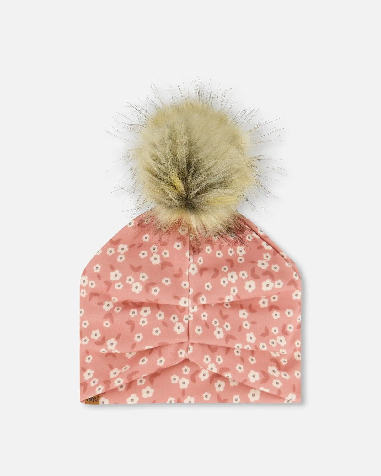 Printed Jersey Detachable Pompom Hat Small White Flowers On Pale Pink | Deux par Deux | Jenni Kidz