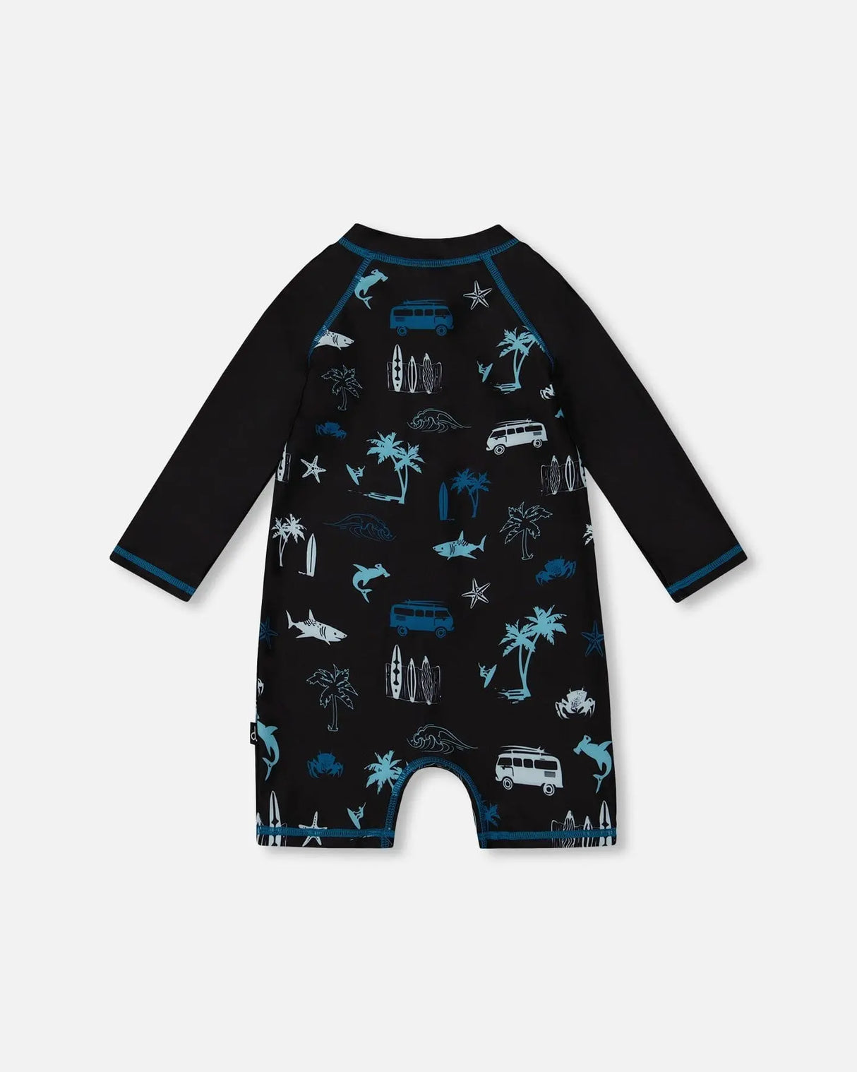 Printed Long Sleeve Rashguard Light Blue Beach On Black | Deux par Deux | Jenni Kidz