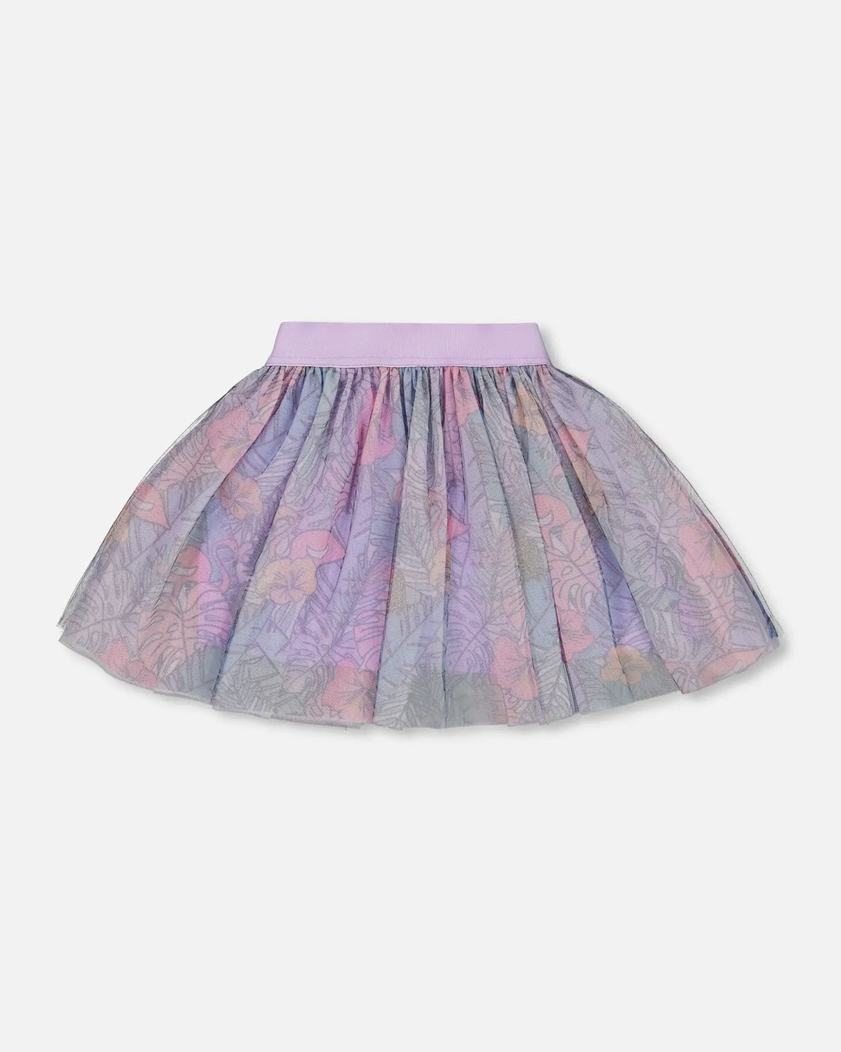 Printed Mesh Skirt Lilac Tropical And Pink Flamingos | Deux par Deux | Jenni Kidz