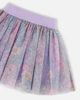 Printed Mesh Skirt Lilac Tropical And Pink Flamingos | Deux par Deux | Jenni Kidz