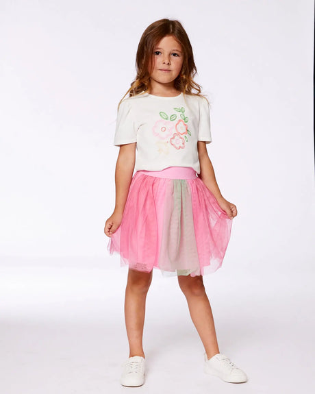 Printed Mesh Skirt Pink And Green | Deux par Deux | Jenni Kidz