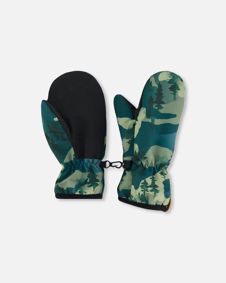 Printed Mid-Season Mittens Forest Green With Black Pines | Deux par Deux | Jenni Kidz