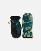 Printed Mid-Season Mittens Forest Green With Black Pines | Deux par Deux | Jenni Kidz