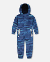 Printed Mid-Season One-Piece Outerwear Blue Wave And Black | Deux par Deux | Jenni Kidz