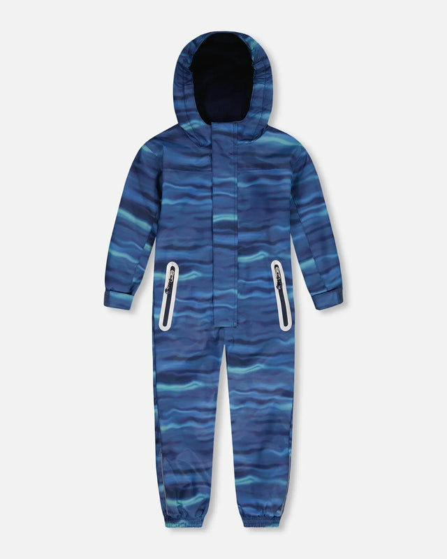 Printed Mid-Season One-Piece Outerwear Blue Wave And Black | Deux par Deux | Jenni Kidz