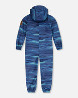 Printed Mid-Season One-Piece Outerwear Blue Wave And Black | Deux par Deux | Jenni Kidz