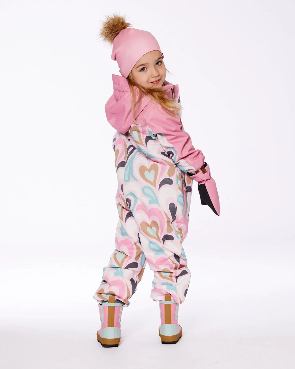 Printed Mid-Season One-Piece Outerwear Light Pink With Hearts | Deux par Deux | Jenni Kidz