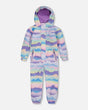 Printed Mid-Season One-Piece Outerwear Mauve And Blue, Pink Mountain | Deux par Deux | Jenni Kidz