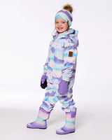 Printed Mid-Season One-Piece Outerwear Mauve And Blue, Pink Mountain | Deux par Deux | Jenni Kidz