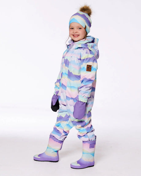 Printed Mid-Season One-Piece Outerwear Mauve And Blue, Pink Mountain | Deux par Deux | Jenni Kidz