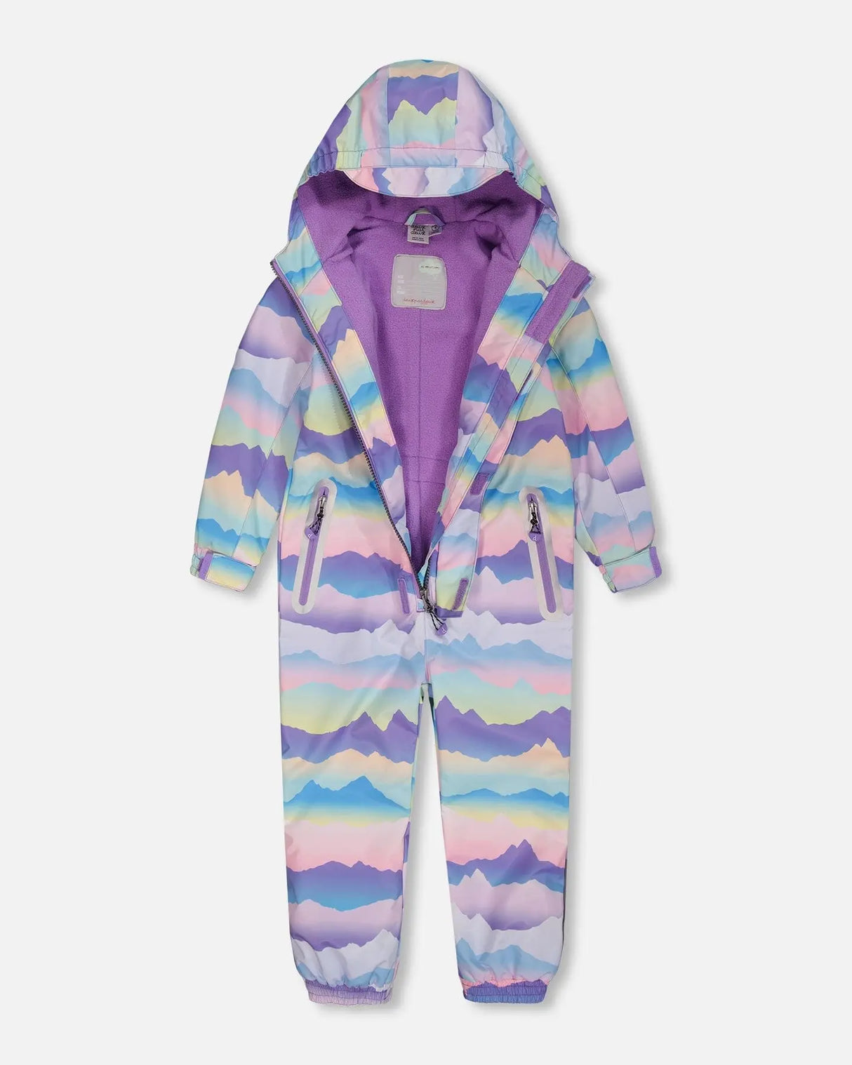 Printed Mid-Season One-Piece Outerwear Mauve And Blue, Pink Mountain | Deux par Deux | Jenni Kidz