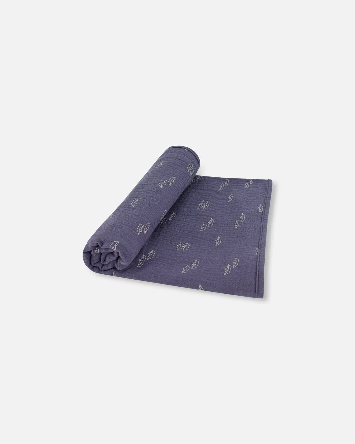 Printed Muslin Blanket Navy Blue Paper Boats | Deux par Deux | Jenni Kidz