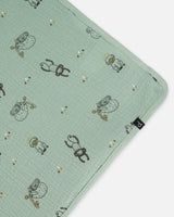 Printed Muslin Blanket Sage Monkey | Deux par Deux | Jenni Kidz