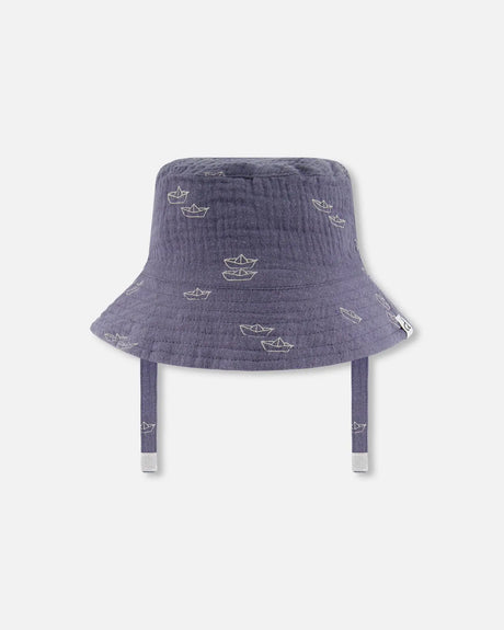 Printed Muslin Bucket Hat Navy Blue Paper Boats | Deux par Deux | Jenni Kidz