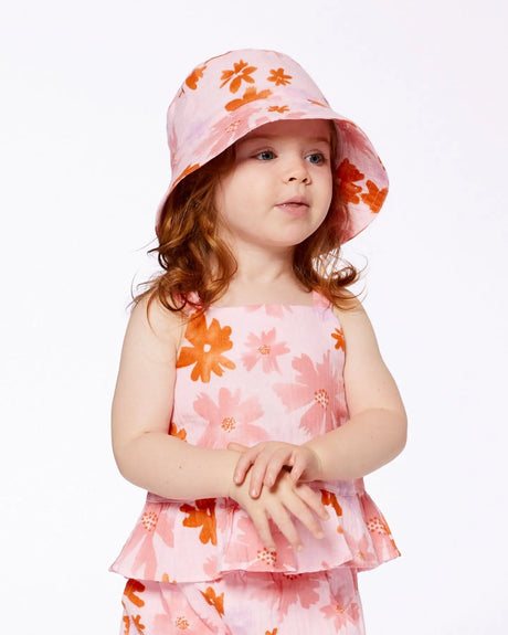 Printed Muslin Bucket Hat Pink And Coral Flowers | Deux par Deux | Jenni Kidz