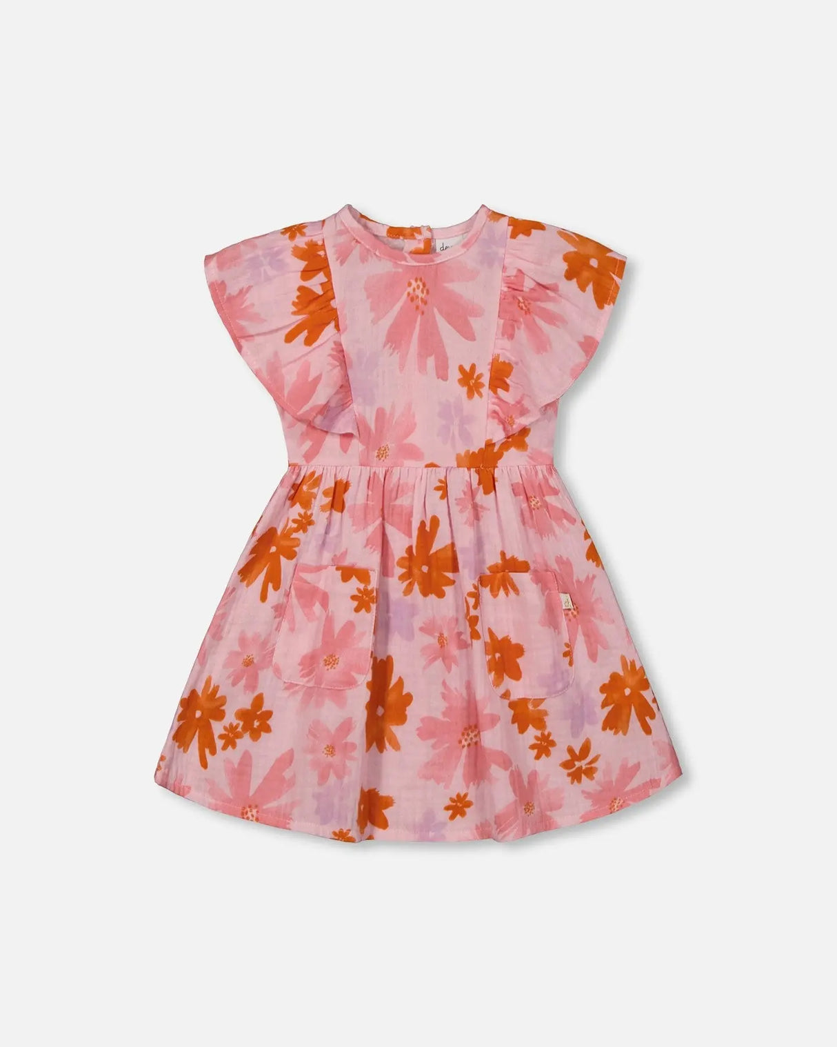 Printed Muslin Dress Pink And Coral Flowers | Deux par Deux | Jenni Kidz