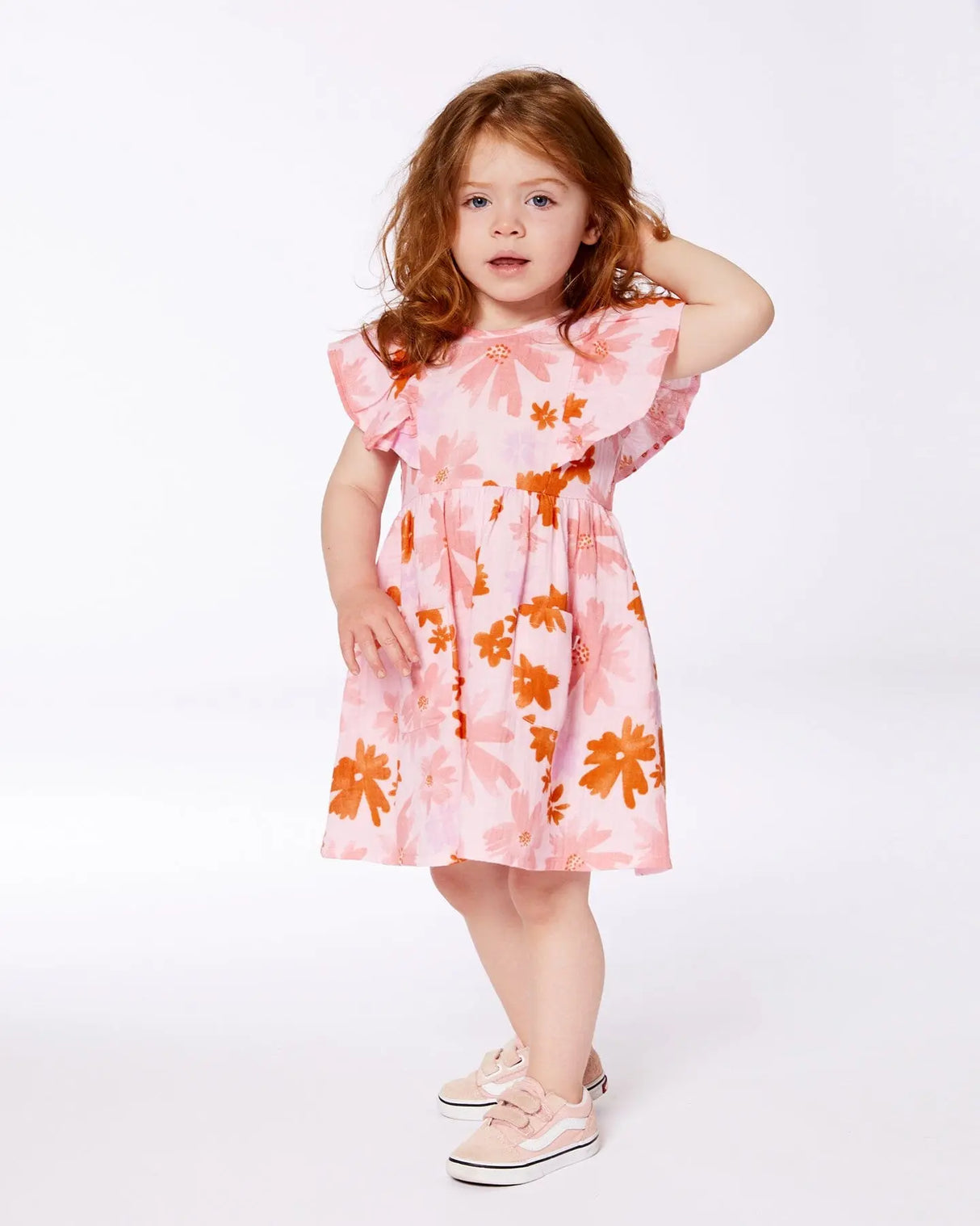 Printed Muslin Dress Pink And Coral Flowers | Deux par Deux | Jenni Kidz