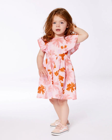 Printed Muslin Dress Pink And Coral Flowers | Deux par Deux | Jenni Kidz