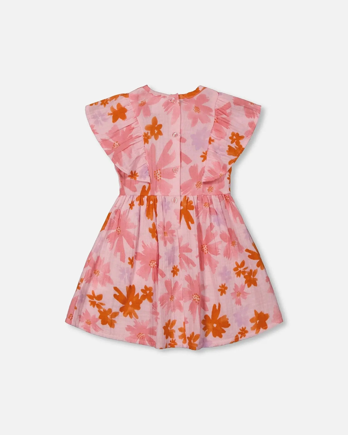 Printed Muslin Dress Pink And Coral Flowers | Deux par Deux | Jenni Kidz