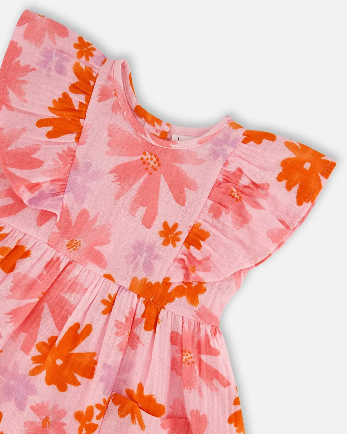 Printed Muslin Dress Pink And Coral Flowers | Deux par Deux | Jenni Kidz