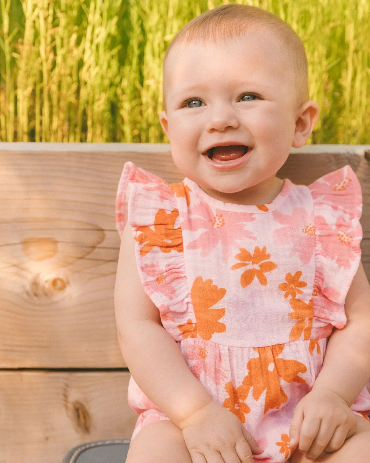 Printed Muslin Romper Pink And Coral Flowers | Deux par Deux | Jenni Kidz