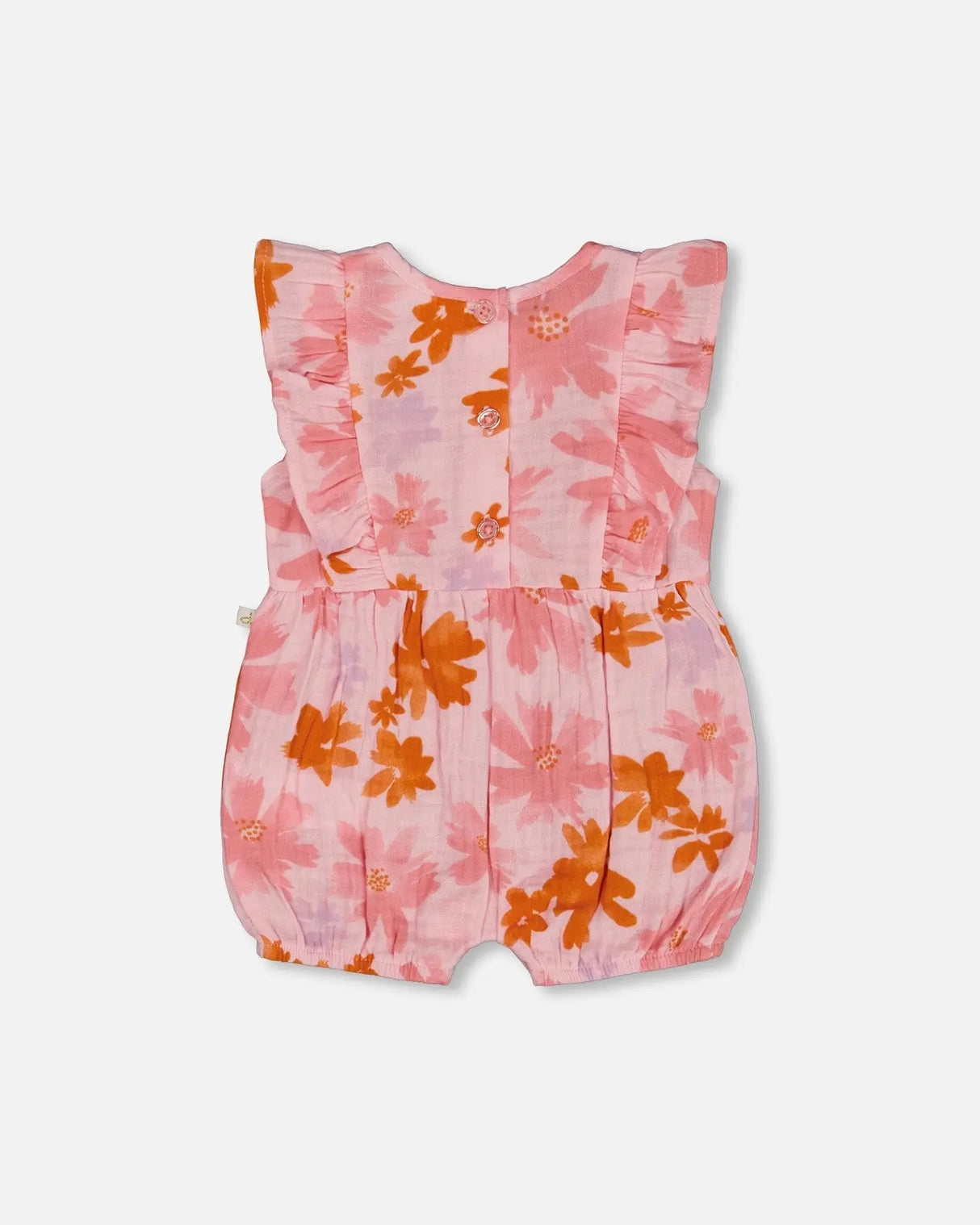 Printed Muslin Romper Pink And Coral Flowers | Deux par Deux | Jenni Kidz