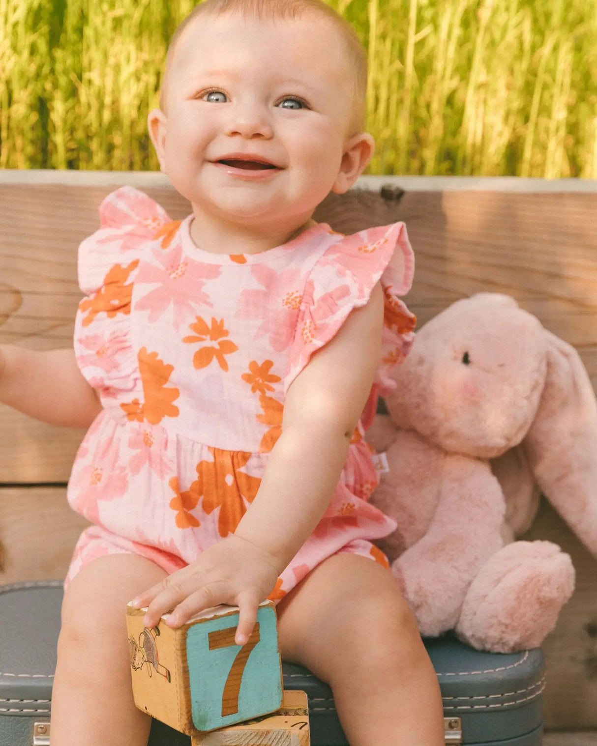 Printed Muslin Romper Pink And Coral Flowers | Deux par Deux | Jenni Kidz