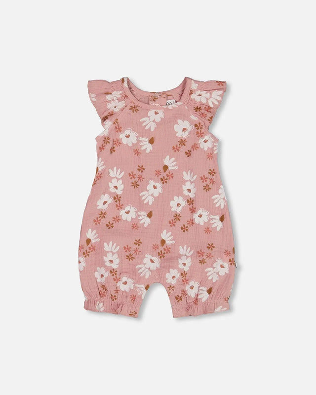 Printed Muslin Romper Pink And White Flowers | Deux par Deux | Jenni Kidz