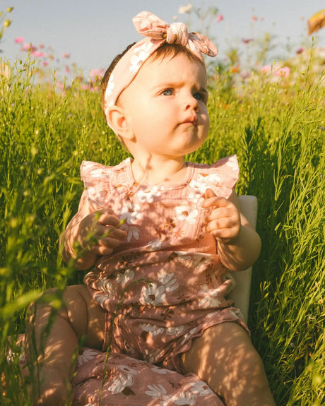 Printed Muslin Romper Pink And White Flowers | Deux par Deux | Jenni Kidz