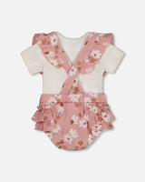 Printed Muslin Short And Organic Cotton Bodysuit Set Pink And White Flowers | Deux par Deux | Jenni Kidz