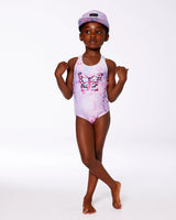 Printed One-Piece Swimsuit Pink Butterflies With Bubble Effects | Deux par Deux | Jenni Kidz