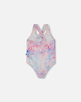 Printed One-Piece Swimsuit Pink Butterflies With Bubble Effects | Deux par Deux | Jenni Kidz