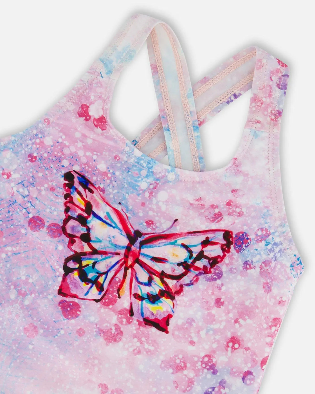 Printed One-Piece Swimsuit Pink Butterflies With Bubble Effects | Deux par Deux | Jenni Kidz