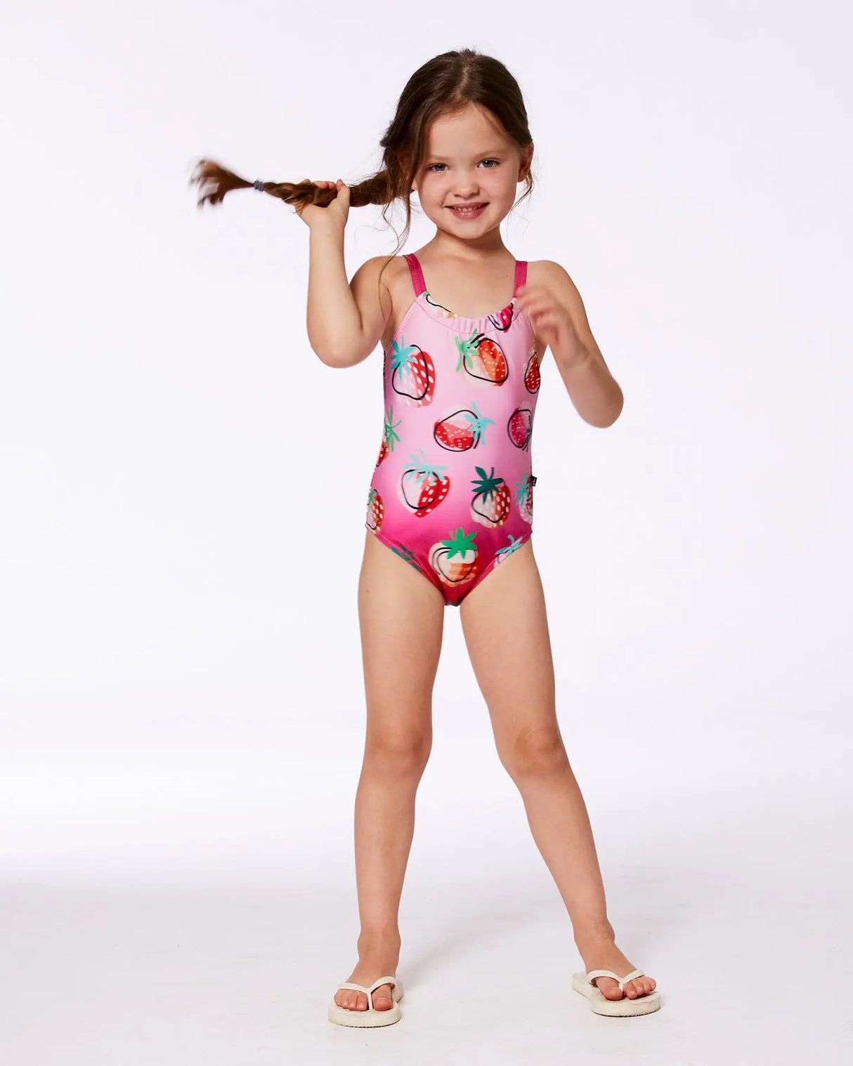 Printed One-Piece Swimsuit Pink Gradient Strawberry | Deux par Deux | Jenni Kidz