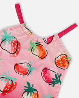 Printed One-Piece Swimsuit Pink Gradient Strawberry | Deux par Deux | Jenni Kidz