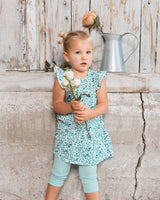 Printed Organic Cotton Dress Small Turquoise Flowers | Deux par Deux | Jenni Kidz